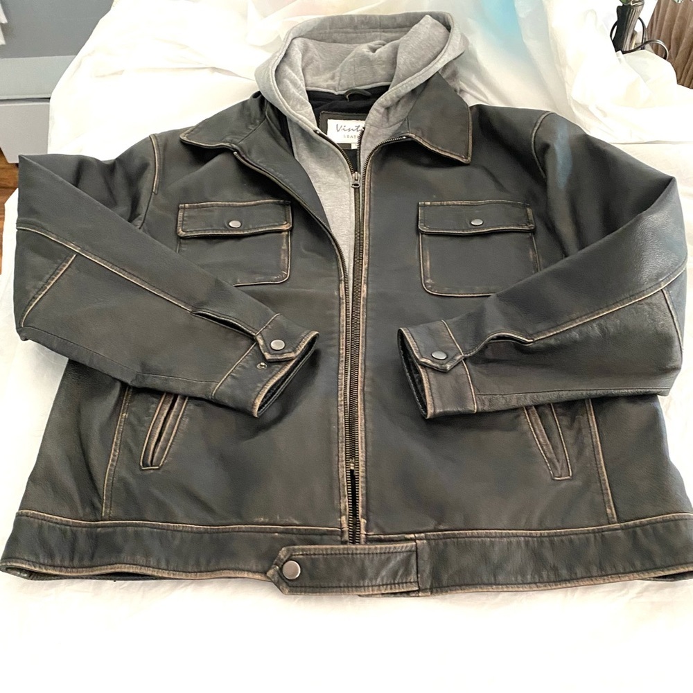 Vintage Leather Biker jacket Black SZ. L  NWOT - Picture 7 of 15